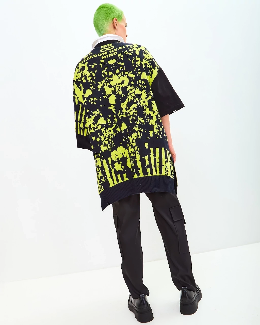 Jersey oversize jumper with a label black and lime
