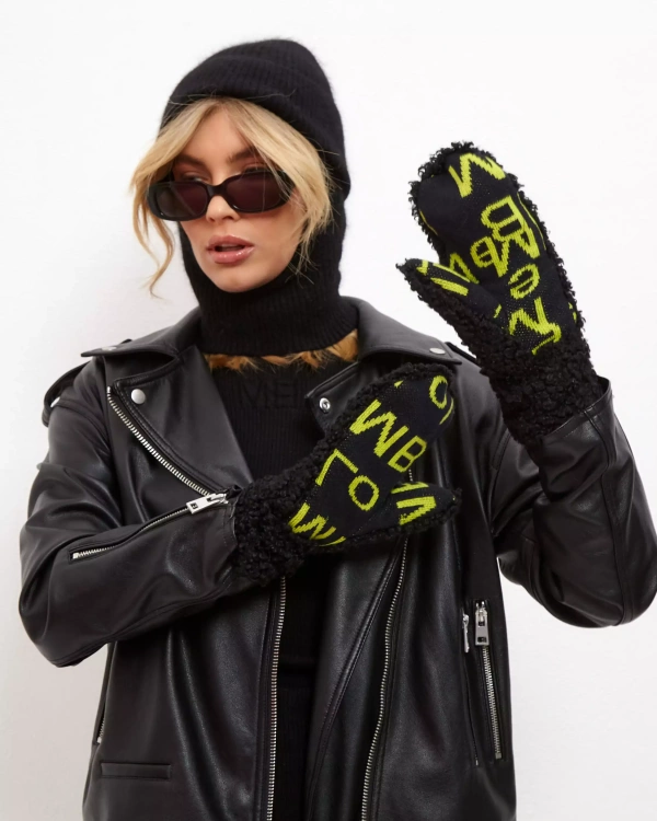 Black and lime Urban Bunny knitted gloves